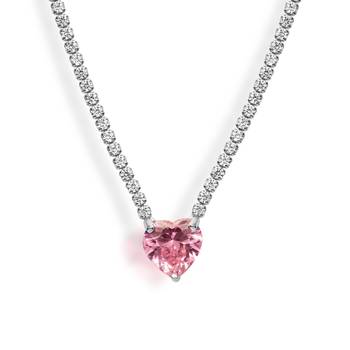 18K Gold plated Tennis Chain Heart Necklace with Pink Stones | Bling Babe Gold Plated Necklace 1