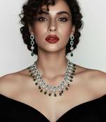 Emerald fringe cz necklace set (rhodium finish)