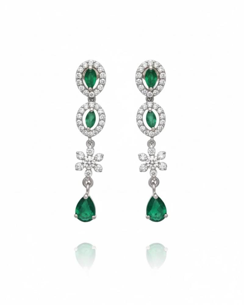 Emerald fringe cz necklace set (rhodium finish)
