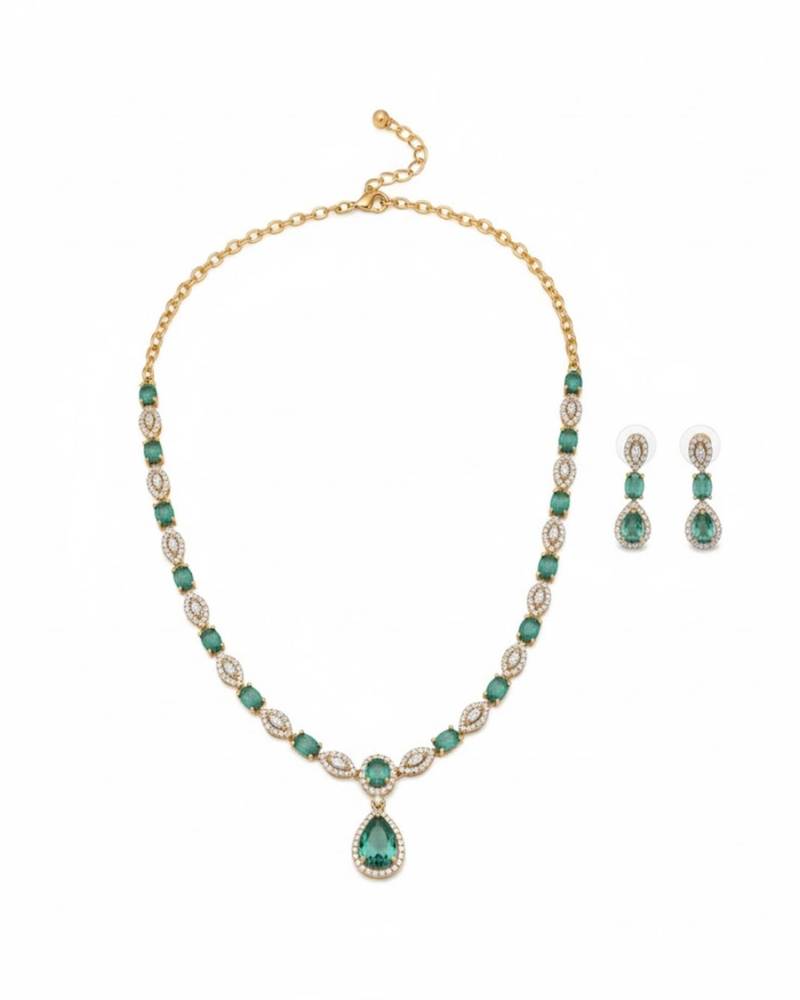 Emerald halo link necklace set