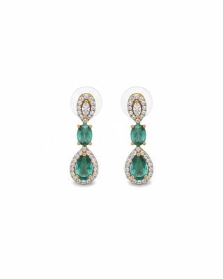 Emerald Halo Link Necklace Set | Green & White Stone Indian Cocktail Jewellery | 18K Gold Plated 3