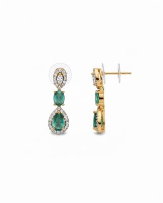 Emerald Halo Link Necklace Set | Green & White Stone Indian Cocktail Jewellery | 18K Gold Plated 4