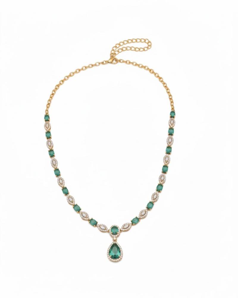 Emerald halo link necklace set