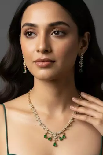 Emerald teardrop cz necklace set(necklace & earrings)