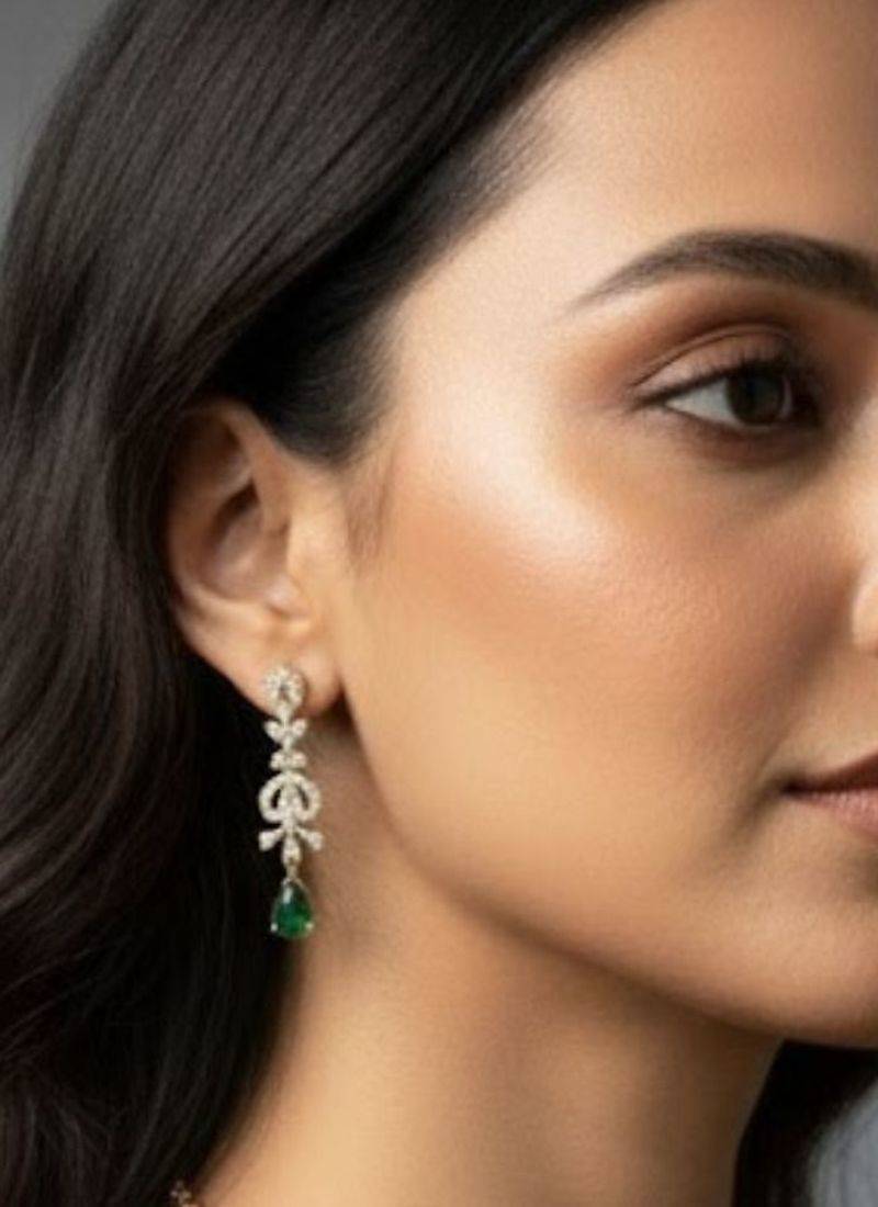 Emerald teardrop cz necklace set(necklace & earrings)