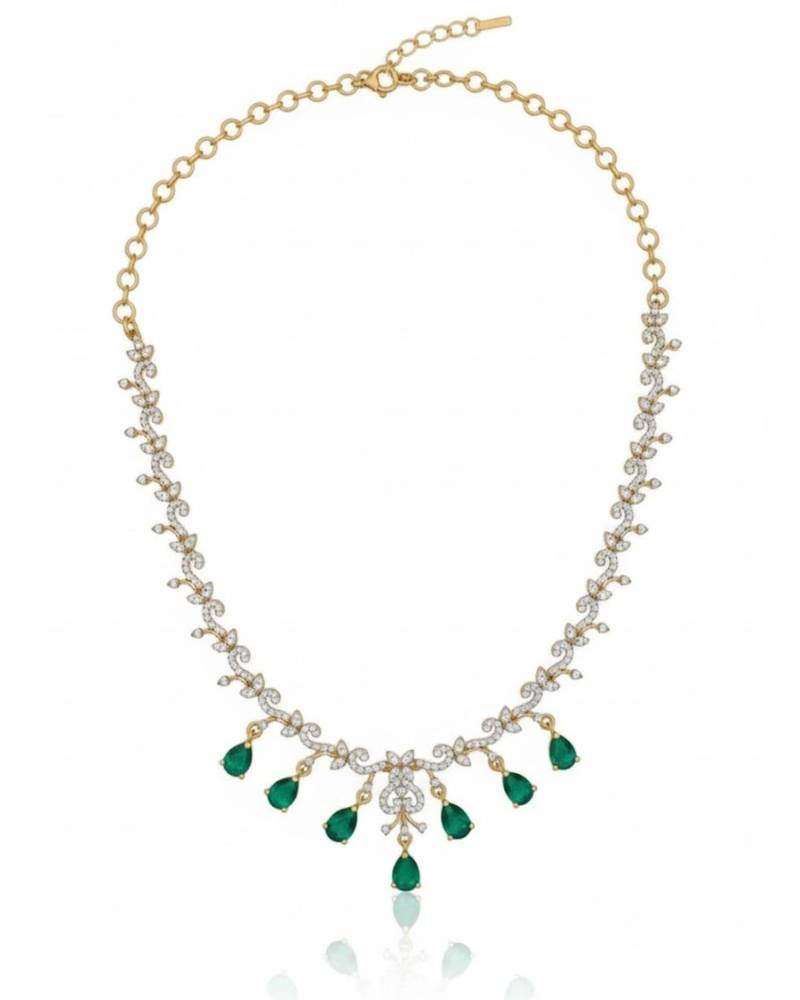 Emerald teardrop cz necklace set(necklace & earrings)
