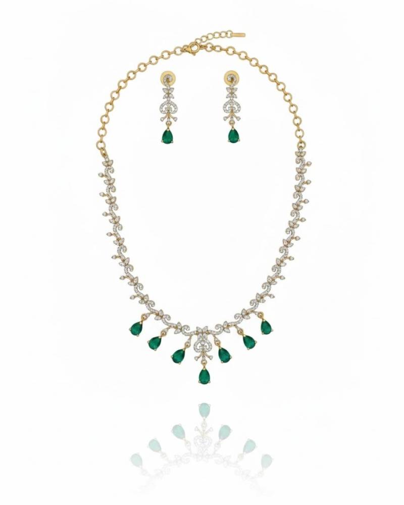 Emerald teardrop cz necklace set(necklace & earrings)