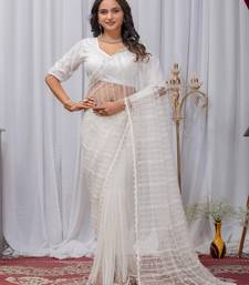 White Color Sequins And Embroidery with Beads Work Butterfly Net