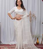 White Color Sequins And Embroidery with Beads Work Butterfly Net