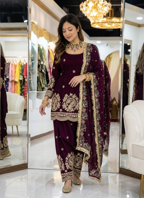 Maroon embroidery Blend Tissue farshi salwar 5