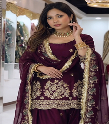Maroon embroidery Blend Tissue farshi salwar