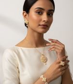 Ivory pearl floral set (pendant, earrings, bracelet, adjustable ring)