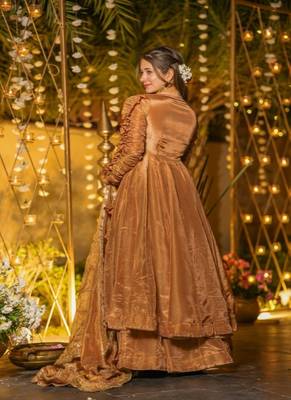Copper embroidery Blend Tissue fully stitched anarkali set 4
