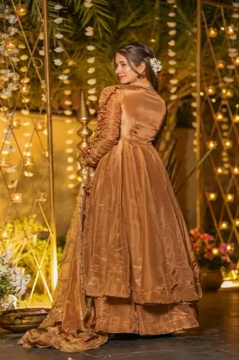 Copper embroidery Blend Tissue fully stitched anarkali set