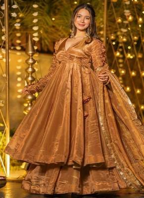 Copper embroidery Blend Tissue fully stitched anarkali set 1