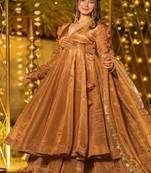 Copper embroidery fendy fully stitched anarkali set