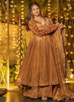 Copper embroidery Blend Tissue fully stitched anarkali set 5