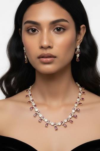 Ruby teardrop pave necklace set(necklace & earrings)