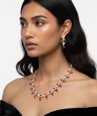 Ruby teardrop pave necklace set(necklace & earrings) 2