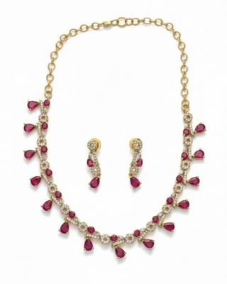 Ruby teardrop pave necklace set(necklace & earrings) 3