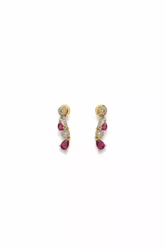 Ruby Teardrop Pavé Necklace Set with Earrings | 18K Gold Plated Red & White Stone Studded Cocktail Jewellery