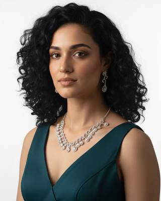 Teardrop Halo CZ Necklace Set | Rhodium-Plated White Stone Cubic Zirconia Diamond-Look Cocktail Jewellery 1