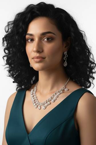 Teardrop halo cz necklace set (rhodium finish)