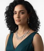 Teardrop halo cz necklace set (rhodium finish)