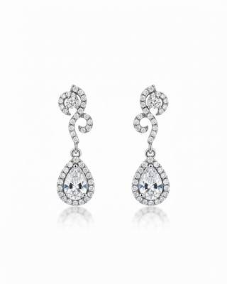 Teardrop Halo CZ Necklace Set | Rhodium-Plated White Stone Cubic Zirconia Diamond-Look Cocktail Jewellery 3