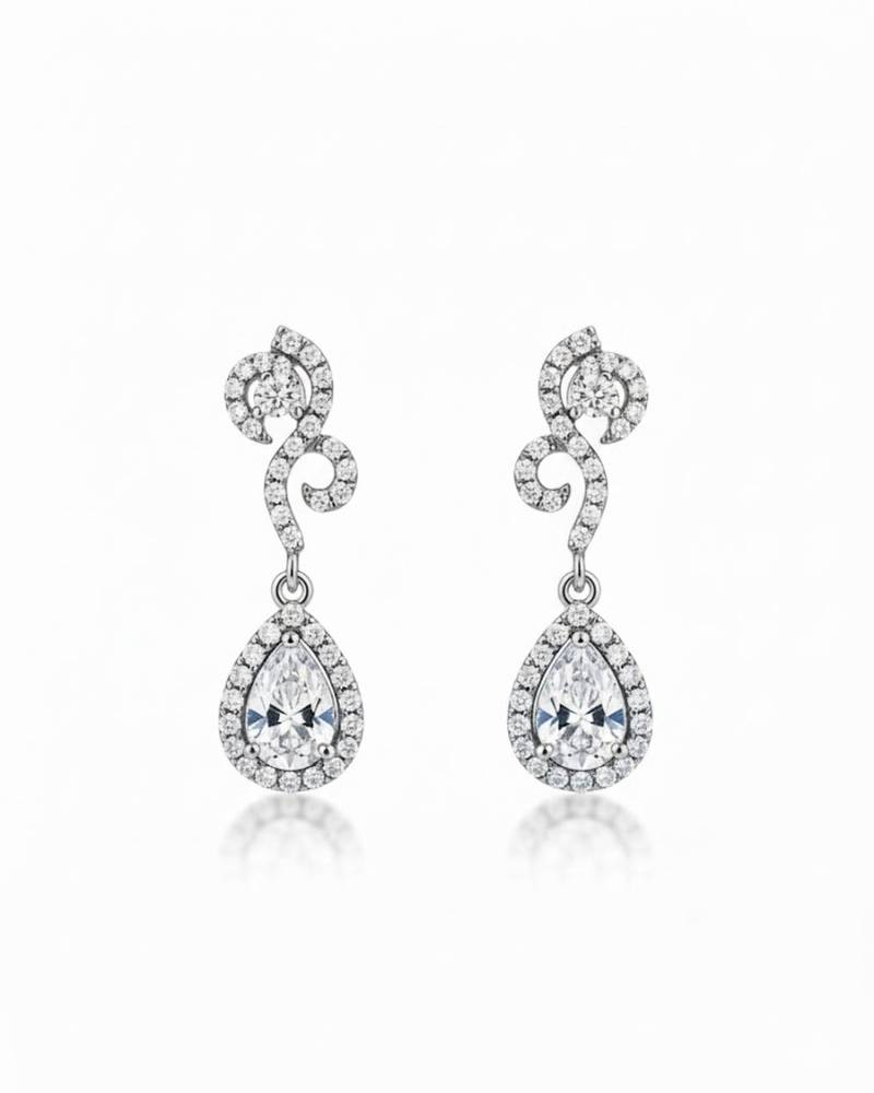 Teardrop halo cz necklace set (rhodium finish)