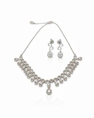 Teardrop Halo CZ Necklace Set | Rhodium-Plated White Stone Cubic Zirconia Diamond-Look Cocktail Jewellery 4