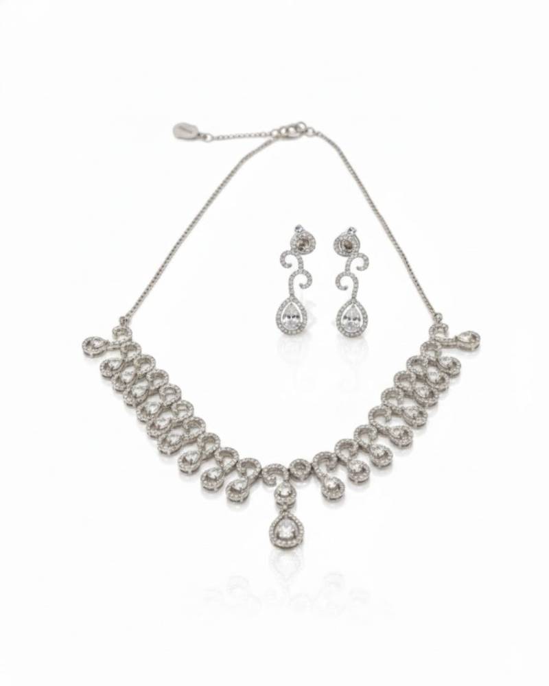 Teardrop halo cz necklace set (rhodium finish)