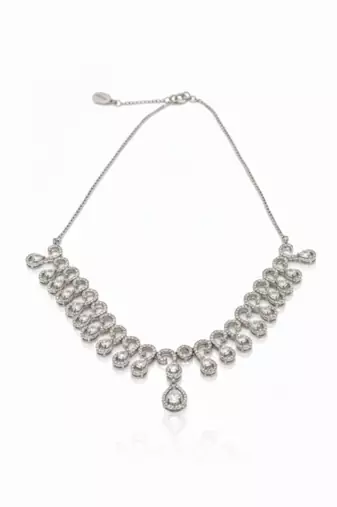 Teardrop Halo CZ Necklace Set | Rhodium-Plated White Stone Cubic Zirconia Diamond-Look Cocktail Jewellery