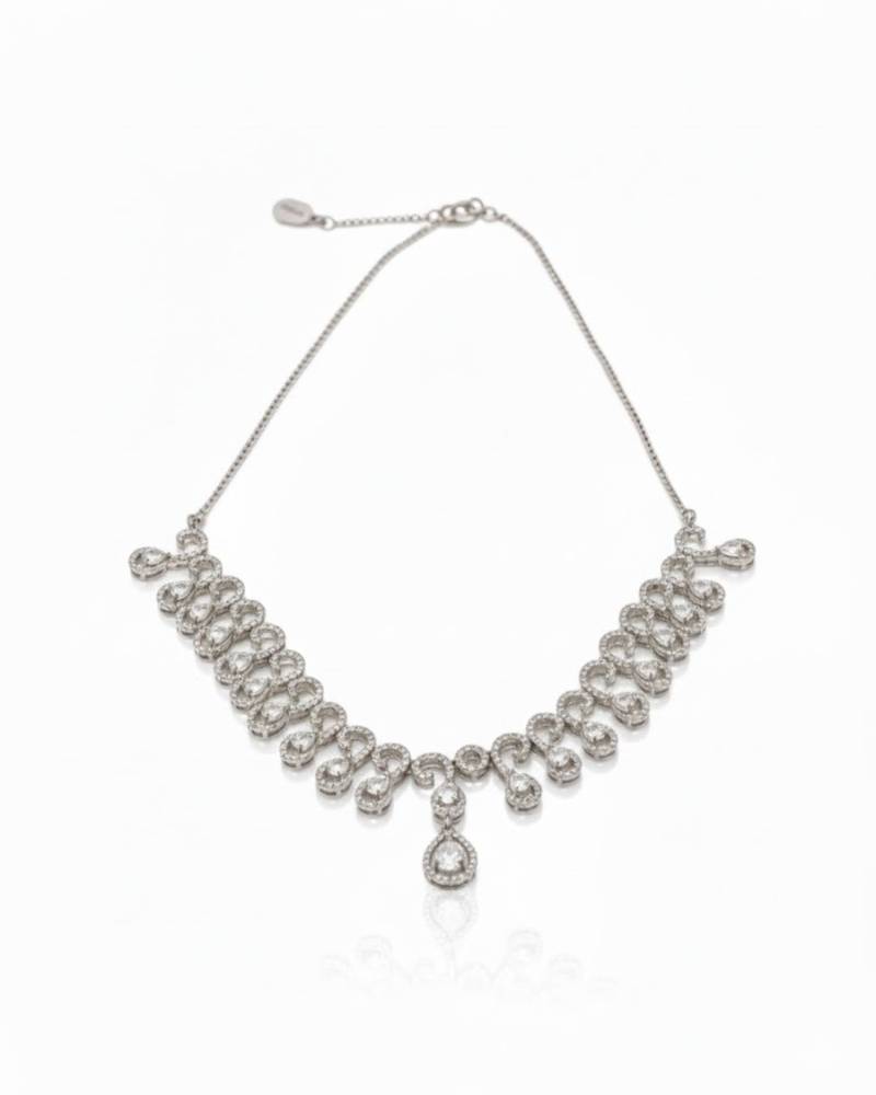 Teardrop halo cz necklace set (rhodium finish)