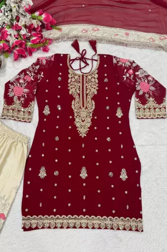 Maroon embroidery faux georgette fully stitched patiyala salwar
