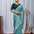 Aqua Blue Color Zari Embroidery Hotflix Diamond Work Vichitra Silk Saree