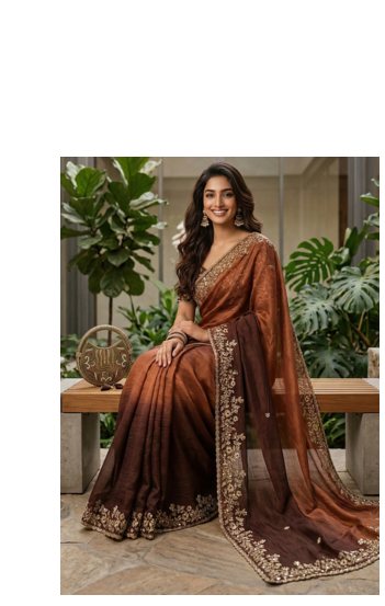 Brown Color Sequins with Jari Thread Embroidery Work  Chiffon art silk saree 3