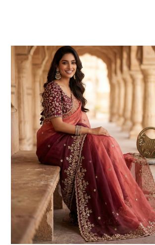 Peach Color Sequins with Jari Thread Embroidery Work  Chiffon art silk saree 2