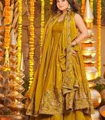 Mehendi embroidery crep fully stitched anarkali set