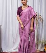 Light Magenta Color Zari Embroidery Hotflix Diamond Work Vichitra Silk Saree