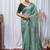 Sea Green Color Zari Embroidery Hotflix Diamond Work Vichitra Silk Saree