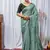 Sea Green Color Zari Embroidery Hotflix Diamond Work Vichitra Silk Saree