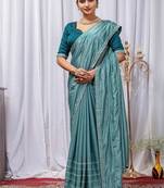 Sky Blue Color Zari Embroidery Hotflix Diamond Work Vichitra Silk Saree