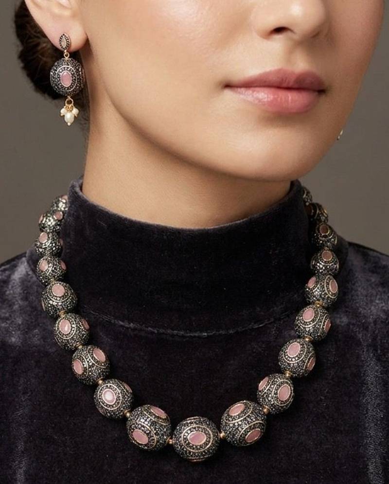 Peach beaded jewellery necklace