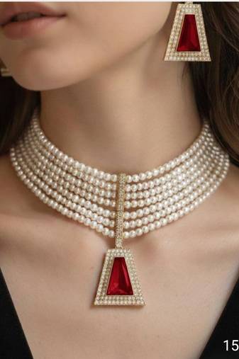 Red beaded jewellery necklace