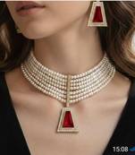 Red beaded jewellery necklace