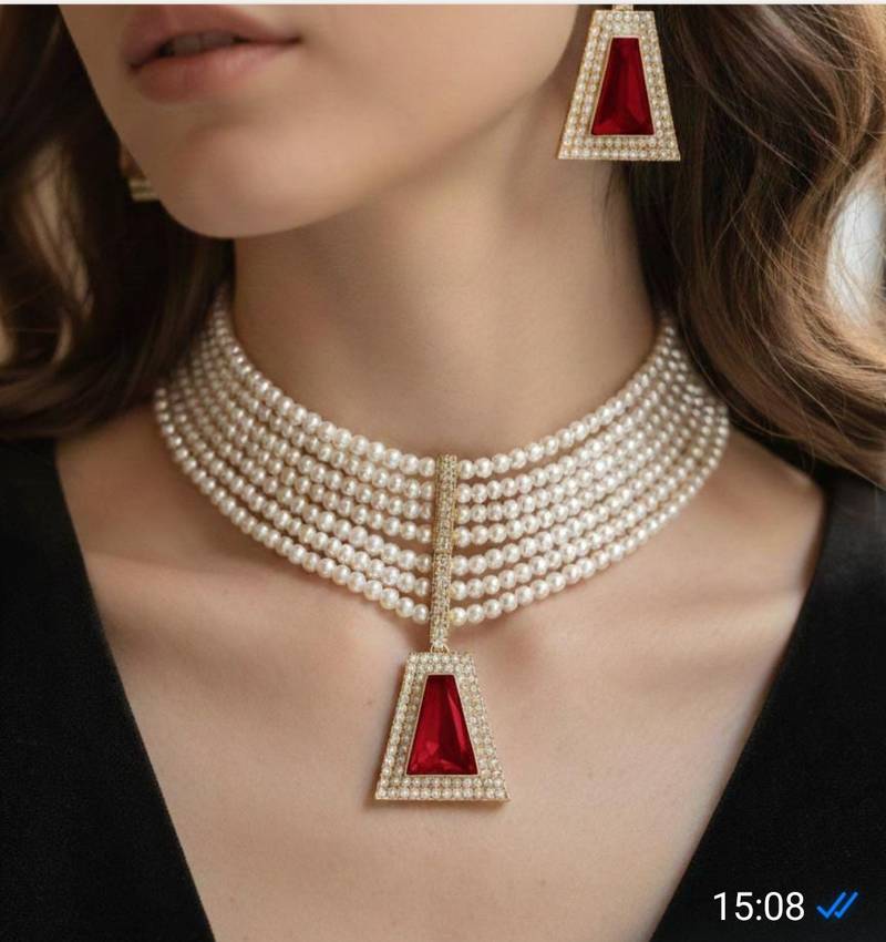 Red beaded jewellery necklace