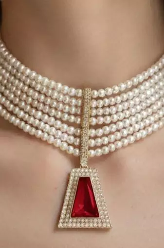 Red beaded jewellery necklace