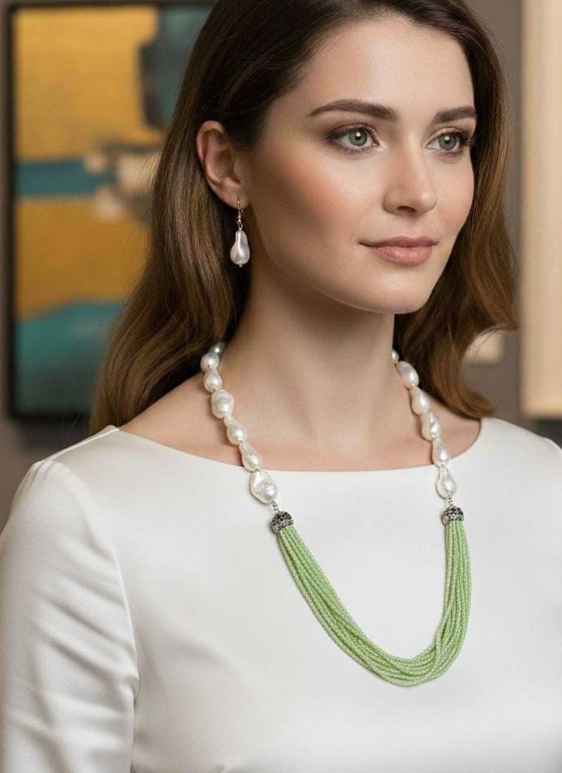 Green beaded jewellery necklace