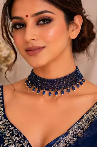 Blue beaded jewellery necklace